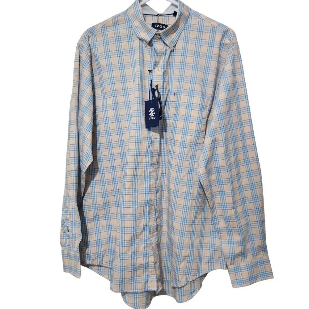 Izod Mens Shirt Size Large Plaid Button Down Stretch